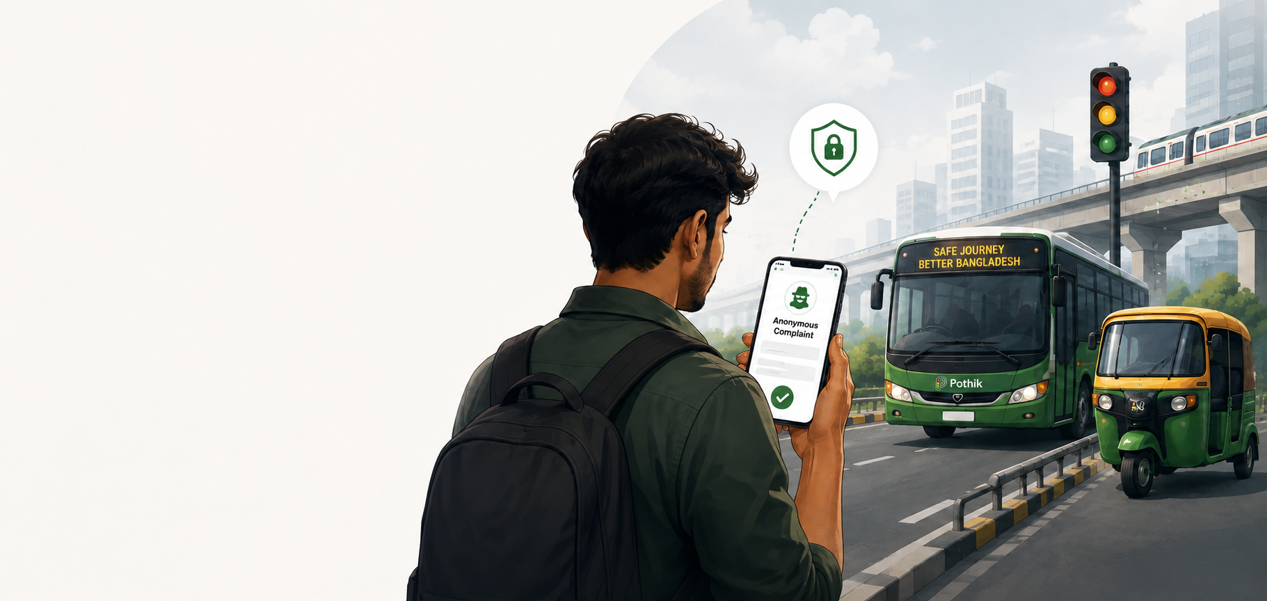 Illustration of a commuter reporting a transport problem